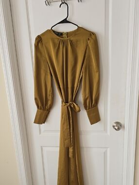 Long Sleeve Tie-Waist Dress in Mustard